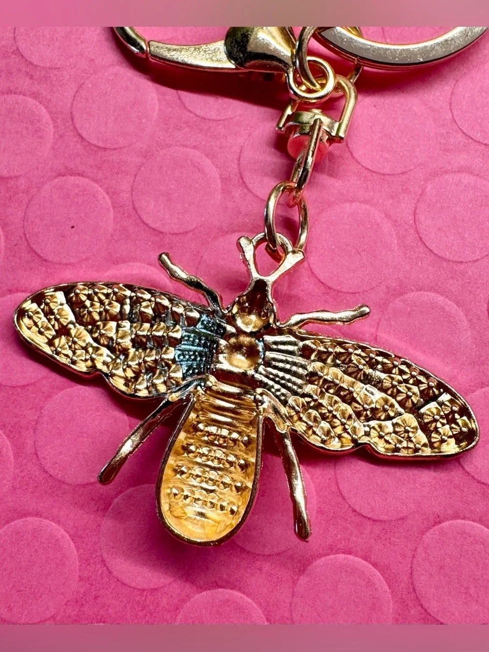 New Austrian Crystal & Metal Bee Purse Bag Charm Keychain w/ Woven Strap - 7”
